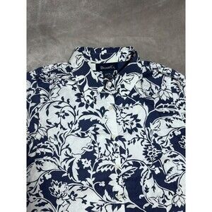 Denim & Co Button Down Shirt Women Medium Floral Blue White Tropical Long Sleeve